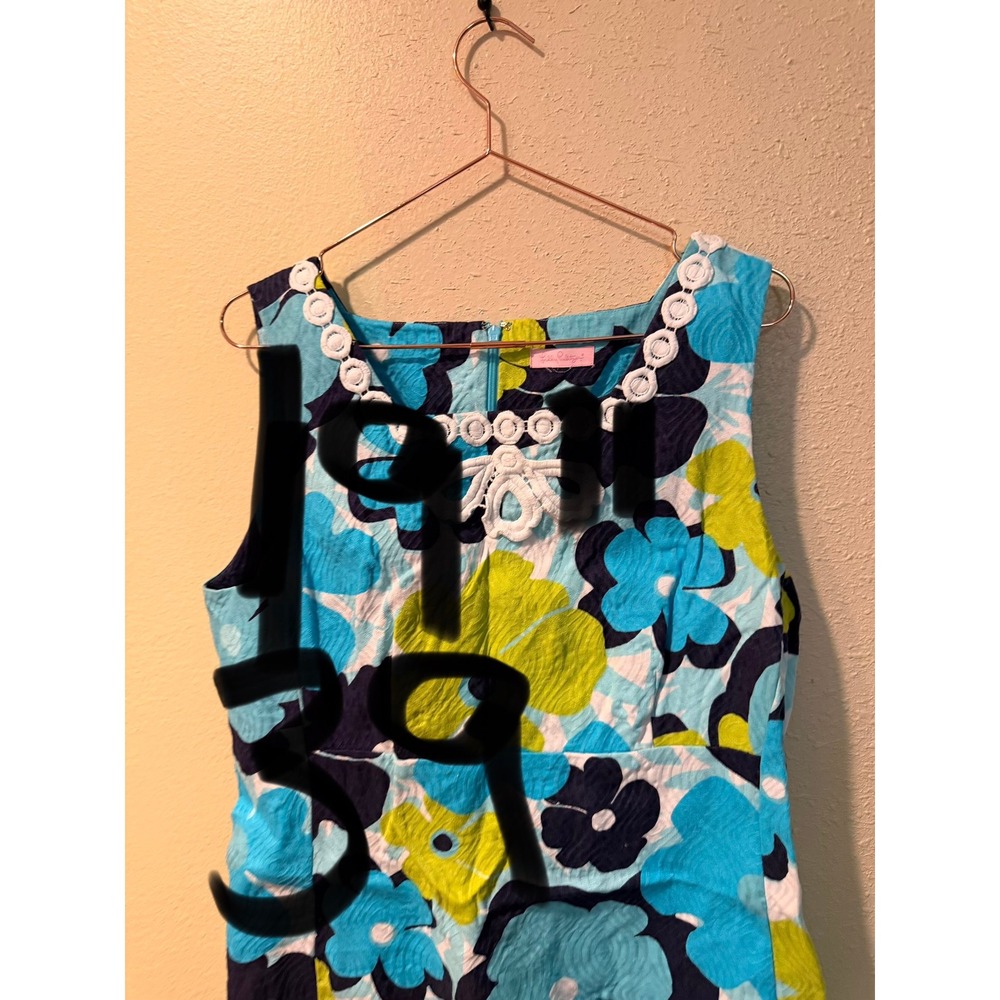 Lilly Pulitzer Dress Women 6 Blue Floral 92862W Seersucker Lace Shift Preppy - Picture 9 of 9